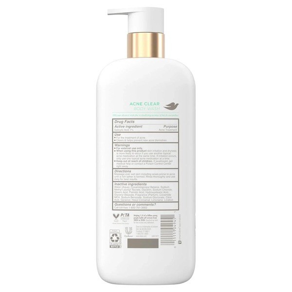 Dove Dove Body Wash Acne Clear 1% salicylic acid - Ingredients View - for Sale in Kenya