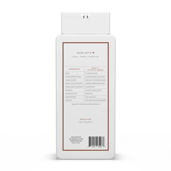 Native Native Body Wash, Sulfate Free, Coconut & Vanilla - Ingredients View - for Sale in Kenya