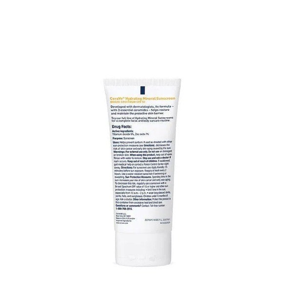 Cerave Cerave SPF 50 Hydrating Mineral Sunscreen for Face - Back View - for Sale in Kenya