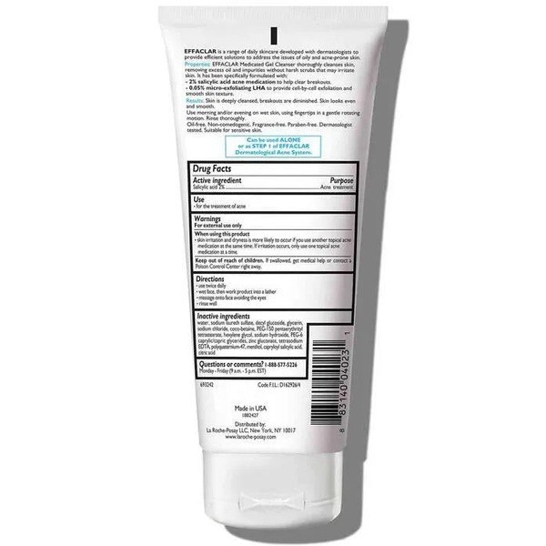 La Roche-Posay La Roche-Posay Effaclar Medicated Acne Gel Facial Cleanser - Ingredients View - for Sale in Kenya