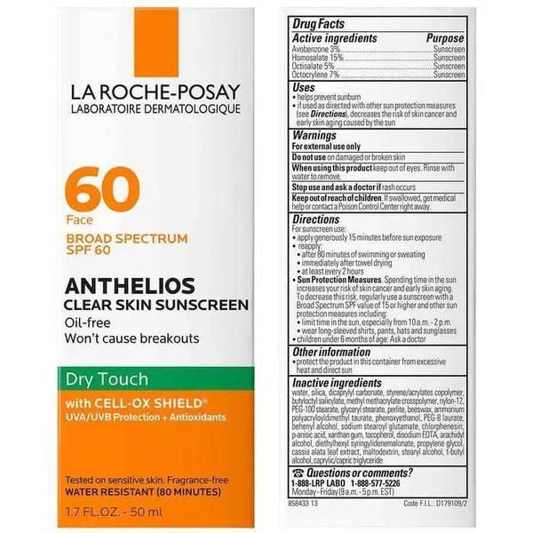 La Roche-Posay La Roche-Posay Anthelios Clear skin Dry Touch Sunscreen SPF60 (50ml) - Ingredients View - for Sale in Kenya
