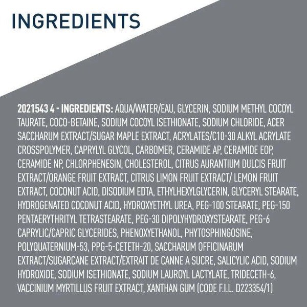 Cerave CeraVe Diabetics Dry Skin Relief Cleanser - Ingredients View - for Sale in Kenya