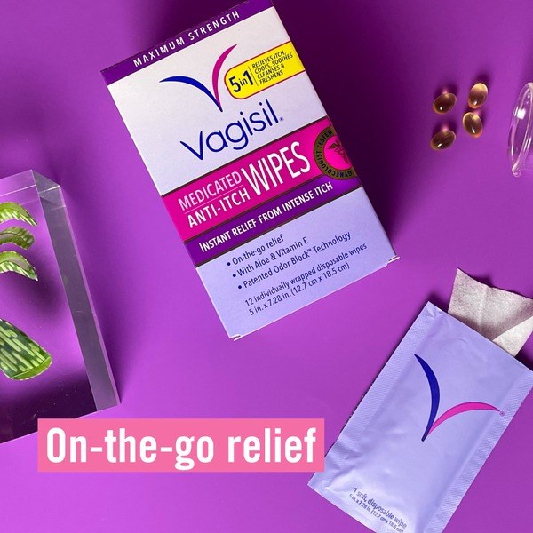 Vagisil Vagisil Anti-Itch Medicated Wipes, 12 Count Unscented - Angle View - for Sale in Kenya